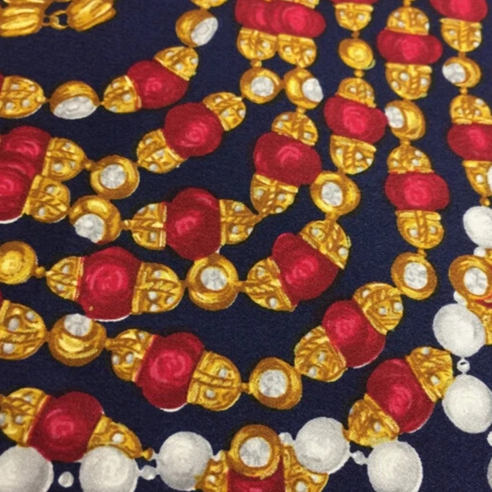 Authentic CHANEL Silk head Scarf large 34”x 34” 87cm Navy Red Gold Classic rope - Picture 5 of 16